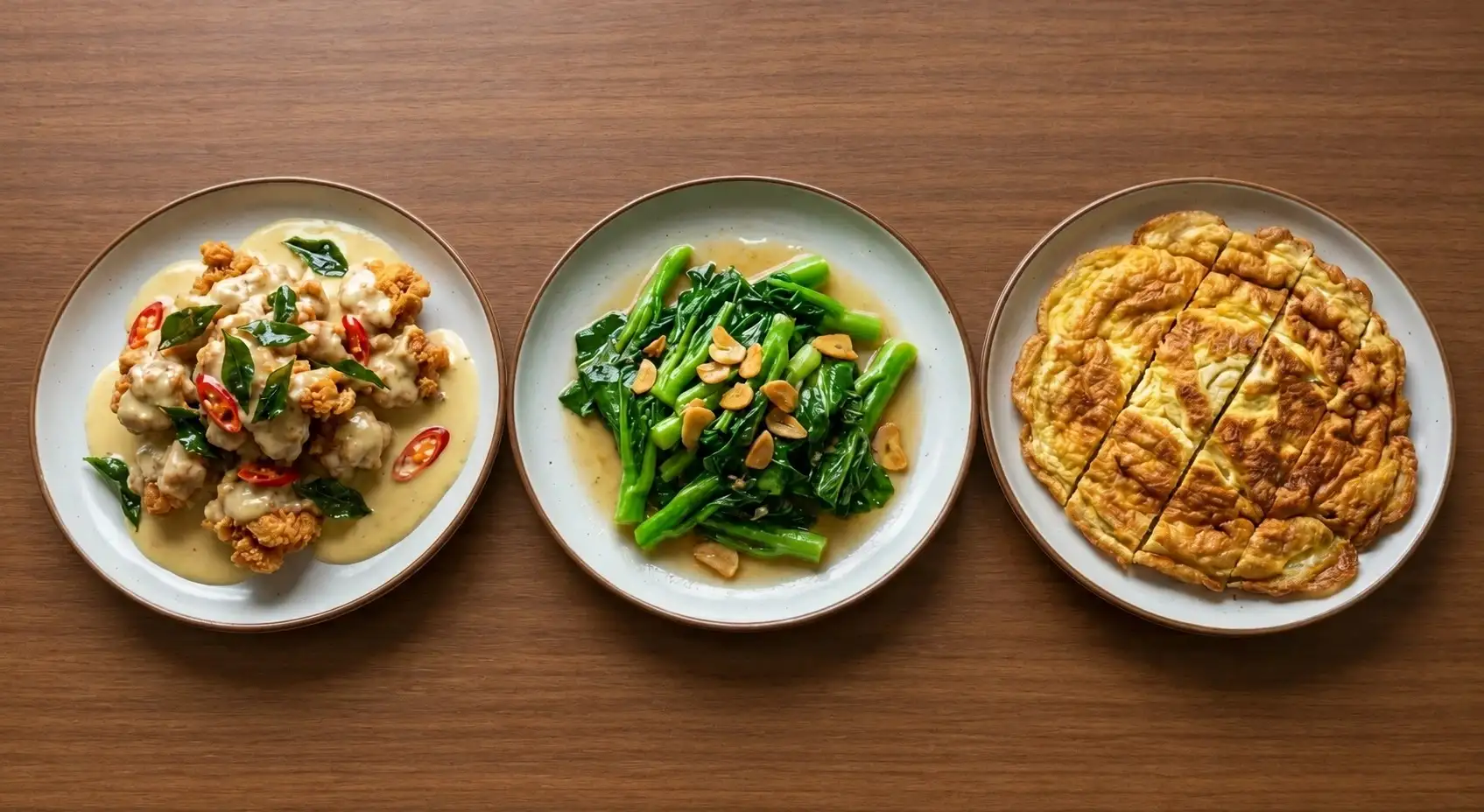 Vegetable and mock-meat dishes on the table